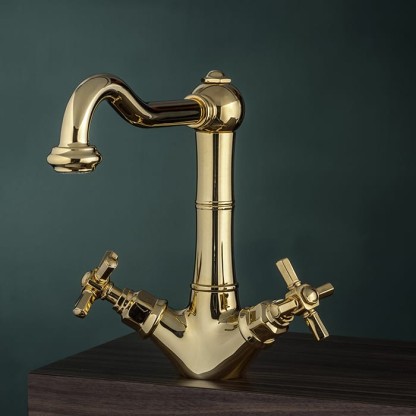 Gattoni TRD Смеситель для раковины, 1 отв., ручки Paris, цвет: золото 24К