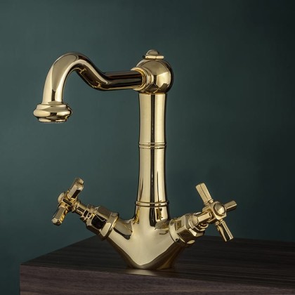 Gattoni TRD Смеситель для раковины, 1 отв., ручки Paris, цвет: золото 24К