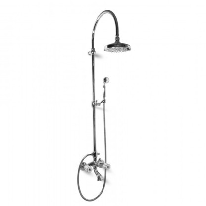 Bongio Fleur Blanc Смеситель для ванны - с изливом, душевой стойкой с верхним и ручным душем, цвет: хром/белый фарфор