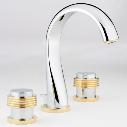 THG Diplomate grooved rings Смеситель для раковины на 3 отверстия, с донным клапаном, цвет: хром/золото