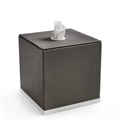 3SC Milano Контейнер для салфеток, 14х14хh14 см, настольный, цвет: коричневая эко-кожа/белый матовый