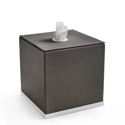 3SC Milano Контейнер для салфеток, 14х14хh14 см, настольный, цвет: коричневая эко-кожа/белый матовый