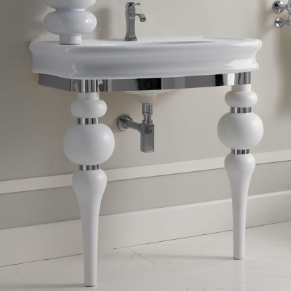 3SC VIA VENETO Консоль с раковиной LANTE 90 см,цвет белый глянец, в комплекте с сифоном, напольная, цвет консоли белый матовый/хром