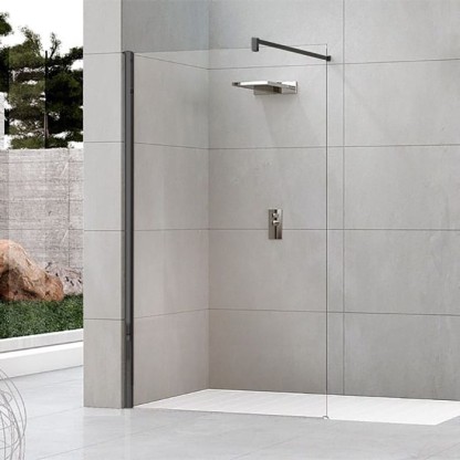 Novellini Kuadra H Душевое ограждение 97-100х205cм., с свободным входом, с настенным кронштейном, стекло прозрачное, цвет: черный матовый