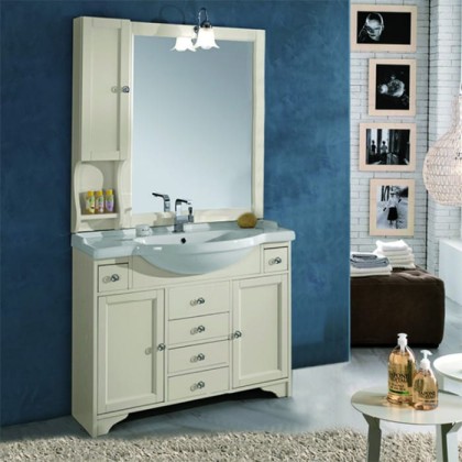 EBAN Eleonora Комплект мебели, напольный, с раковиной, зеркалом со шкафчиком слева, ручки хром, 105см, Цвет: Pergamon