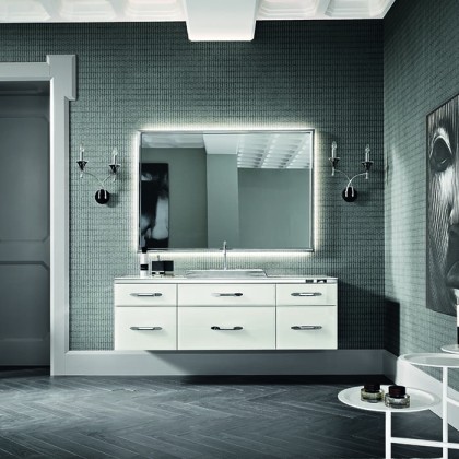 VITAGE milldue edition HILTON Комплект мебели с базой, раковиной DIAMOND, зеркалом DIAMOND, 162см, ручки хром, подвесной, Цвет: bianco-41, платина, сталь