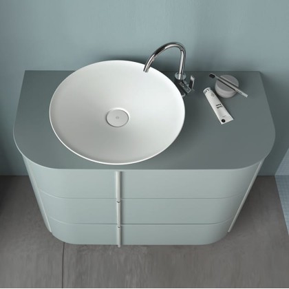 Burgbad Lavo 2.0 Тумба с раковиной 101х49х73см., с отверстием для раковины слева, 3 ящика, с сифоном, ручки хром, подвесная, цвет: Eisblau Softmatt