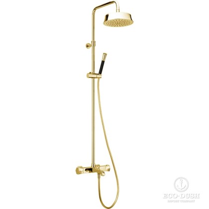 CISAL Cherie Настенная душевая система:термостатический смеситель для ванны/душа,верхний душ,ручной душ с держателем и шлангом, цвет: золото