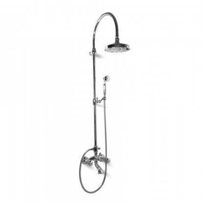 Bongio Impero Смеситель для ванны - с изливом, душевой стойкой с верхним и ручным душем, цвет: хром/Blue and Red Swarovski