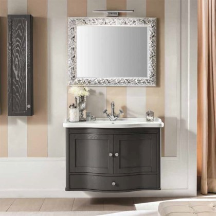 EBAN Virginia Комплект мебели:База под раковину с 2 дверками и 1 ящиком, с раковиной и зеркалом со светильником,  95см, подвесной, Цвет: Grigio Ardesia