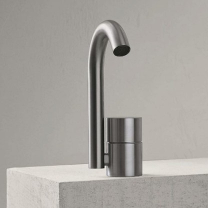 Fantini AA/27 Смеситель для раковины на 1 отверстие, однорычажный, без донного клапана, цвет: Матовая натуральная сталь