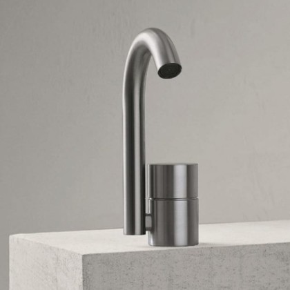 Fantini AA/27 Смеситель для раковины на 1 отверстие, однорычажный, без донного клапана, цвет: Матовая натуральная сталь