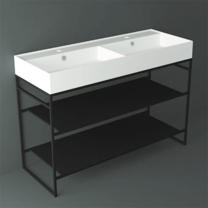 Simas Agile Структура металлическая 121x46xh72см, напольная, для раковины с 1 отв., AG121, с 2 полками, цвет: черный матовый