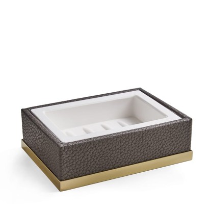 3SC Milano Мыльница настольная, цвет: коричневая эко-кожа/золото 24к. Lucido