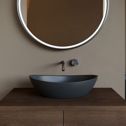 Salini Noemi Раковина накладная 56х34х15см, без отв., без перелива, мат-л: S-Stone, цвет: RAL9011 матовый