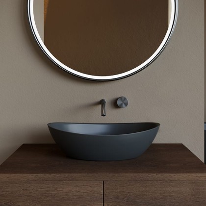 Salini Noemi Раковина накладная 56х34х15см, без отв., без перелива, мат-л: S-Stone, цвет: RAL9011 матовый