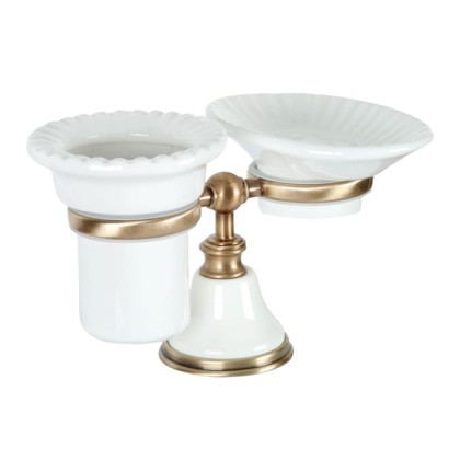 TW Harmony 141, настольный держатель с мыльницей и стаканом, цвет: белый/бронза