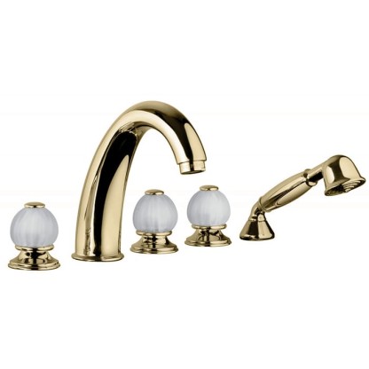 Bongio Rivoli Смеситель для ванны, 5 отв., с ручной лейкой, цвет: золото/хрусталь