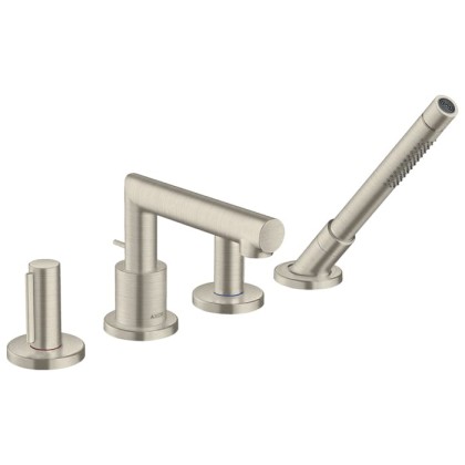 Axor Uno Смеситель на борт ванны, на 4 отв.,с ручным душем, внешняя часть, цвет: шлифованный никель