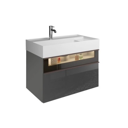 Burgbad Yumo Тумба с раковиной, 81.5х47х48см., с 1 отв., 2 выдв ящика, аллюм рамка,вставка из дымч стекла, светодиодн. подсв., подвесная, цвет: серый глянец