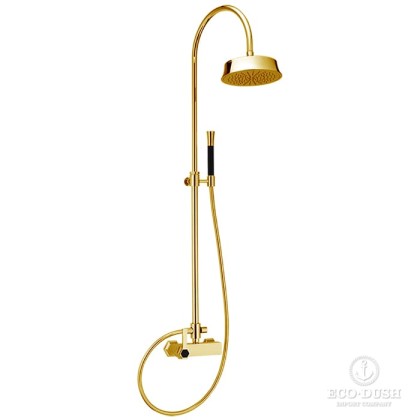 CISAL Cherie Душевой комплект: стойка с верхним душем, смеситель, лейка+шланг, цвет: золото/черный