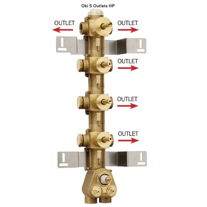 Bossini Встраиваемая часть термостата с 3 запорными клапанами и дивиатором на 2 выхода, (5 выходов) высокой пропускной способности на  3/4 ”, уст-ка верт/гор.