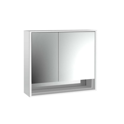 Emco Loft Зеркальный шкаф 80см., с подсветкой LED с с ниж.отделением навесная модель, 2-дверки, широкая дверка справа зеркальная задняя стенка