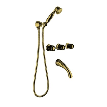 Bongio Fleur Noir Встраиваемый комплект для ванны- смеситель с изливом, перекл. и ручным душем, цвет: золото/черный фарфор