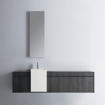 NOORTH milldue edition SINTESI Комплект мебели 180см, меламин, с раковиной из Milltek solid, полувстроенным зеркальным шкафчиком, подвесной, Цвет: Venato fumo-723