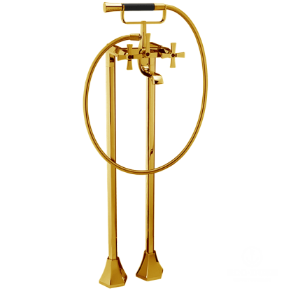 CISAL Cherie Напольный смеситель для ванны двухрычажный, с душевым комплектом, цвет: золото/черный
