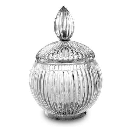 3SC Elegance Баночка универсальная, D=15/h20 см, с крышкой, настольная, цвет: прозрачный хрусталь/хром