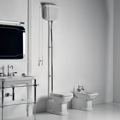 Kerasan Waldorf Унитаз  пристенный удлиненный, с высоким бачком- уст-ка на расстоянии 2см от стены и трубой, цвет: белый/хром