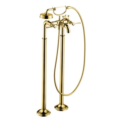 Axor Montreux Смеситель для ванны, напольный, на 2 отв, с ручным душем излив 234мм  (рычажные рук.), внешняя часть, цвет: полированное золото