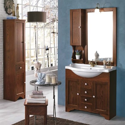 EBAN Eleonora Комплект мебели, с раковиной и светильником, зеркалом со шкафчиком слева, 107см, напольный, Цвет: noce