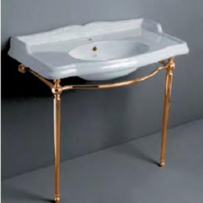 SIMAS Arcade Консоль 90х56см, c белой раковиной на 1 на отв, напольная, цвет: золото