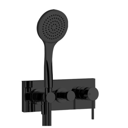 Gessi Emporio Via tortona Смеситель для душа, встраиваемый, на 2 позиции с переключателем, подводом воды и держателем лейки, душевой лейкой и шлангом, цвет: Black XL