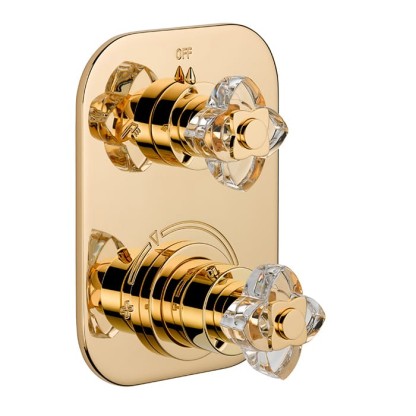 THG P?tale de cristal clair Смеситель для душа, термостатический, с переключателем на 2 потока, цвет: золото/прозрачный хрусталь
