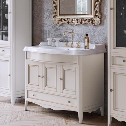 TW Veronica, База с раковиной Simas AR874bi*1 105x56см, с 1отв., 3 расп. дв. и 1ящик, доводч. Blum, ручки: Riflesso бронза, напольная, цвет: VINTAGE