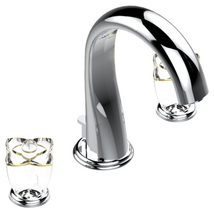THG Petale de Cristal clair lisere dore Смеситель для раковины, 3 отв., цвет: хром/прозрачный хрусталь с золотым декором