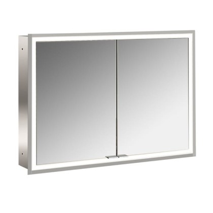 EMCO Prime Зеркальный шкаф 100x70см., с подсветкой, встраиваемый, 2 двери, 2 полки, розетка, цвет: белый