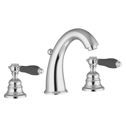 Fima Carlo Frattini Herend Смеситель для раковины, на 3 отв., с донным клапаном, черные ручки, цвет: хром