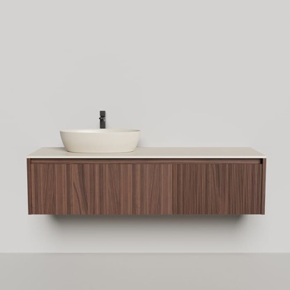Salini Domino Тумба с накладной раковиной, 160х50х40см., из S-Stone в сборе, крепеж; сифон; фасад: шпон орех, столешница: Ral9001