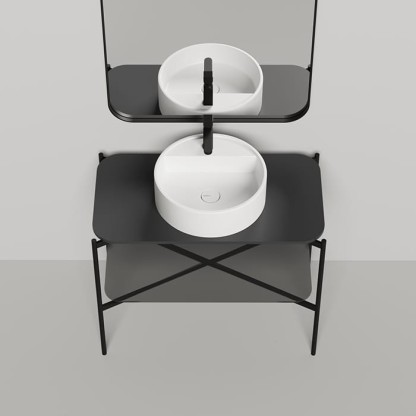 Salini Grazia Консоль 90х74х50.5см., со столеш.S-Stone; полка из тонир. закал.стекла; зеркало 71х120см., в металл. раме; сифон, цвет: черный