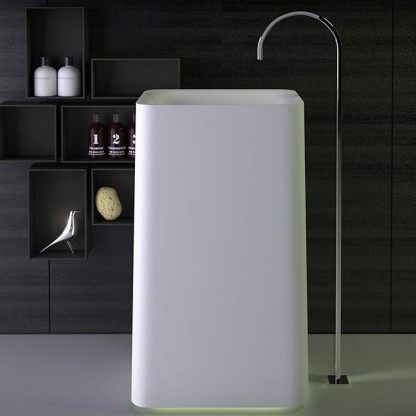 KNIEF Shine Раковина 53х43х90 см, без отв., с выпуском в пол, с LED подсветкой, цвет: белый матовый