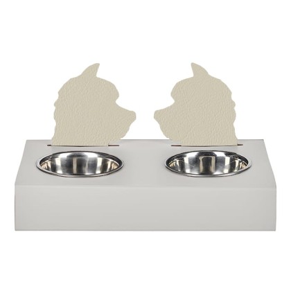 ADJ Подставка с мисками Dog, хром, 40x22xH7.5 см., цвет: белый/панна котта