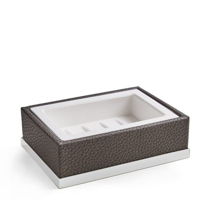 3SC Milano Мыльница настольная, цвет: коричневая эко-кожа/белый матовый