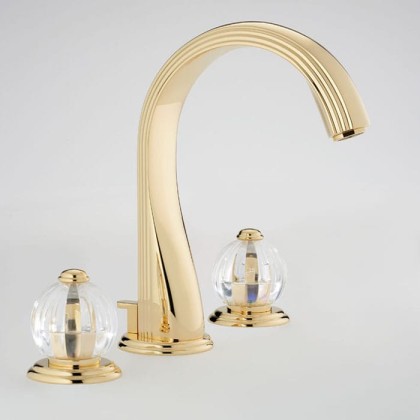 THG Mandarine clear crystal Смеситель для раковины на 3 отверстия, с донным клапаном, цвет: полированное золото