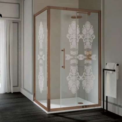 SAMO Impero Душевой угол 120x90х200cм., проф. и ручка бронза, стекло прозрачное с декором N8+ StarClean (неоригинальная упаковка, мелкие царапины на профилях)