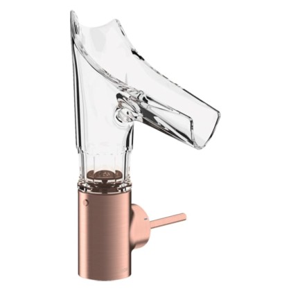 Axor Starck V Смеситель для раковины 140, на 1 отв., со стеклянным изливом, с фасетной огранкой, цвет: шлифованное красное золото