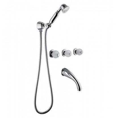 Bongio Rivoli Встраиваемый комплект для ванны- смеситель с  изливом, переключателем и ручным душем, цвет: хром/cristallo 00
